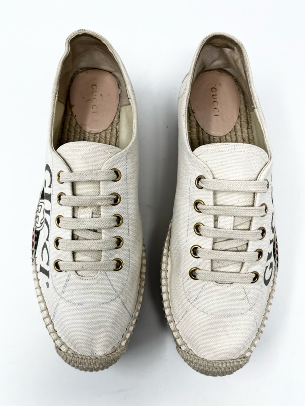 Gucci Vintage GG Logo Canvas Platform Espadrilles Espadrille Sneakers Ivory 39 9 - Picture 5 of 11